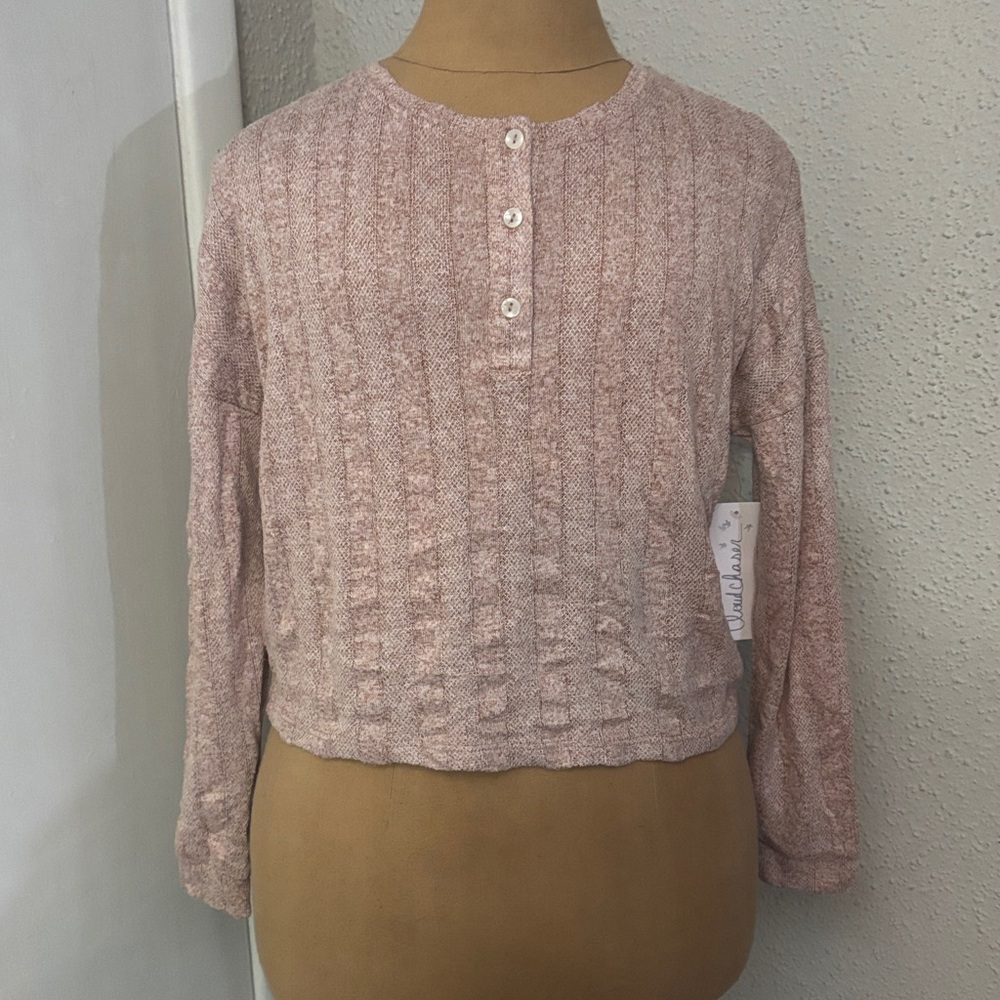 Cloud Chaser Button Down Cropped Henley Sweater XS Classic Preppy Casual NEW